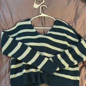 It's Our Time Blue and Green V-Neck Sweater